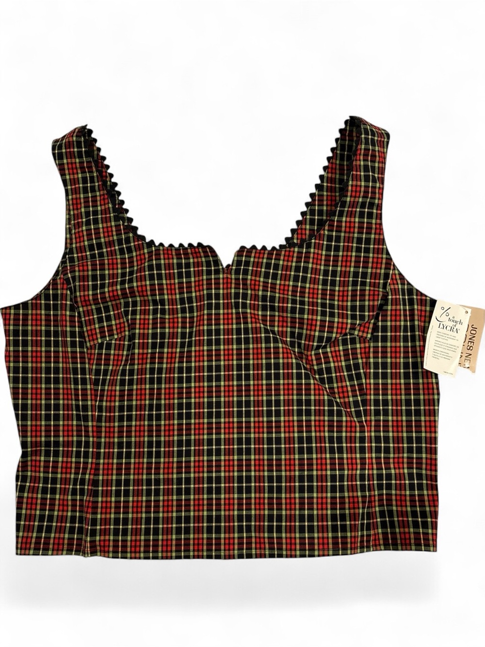 Vintage 90’s Jones New York Plaid Cropped Tank Top. SZ. 14, Deadstock, NWT